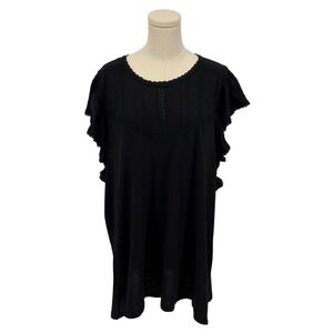 NWT Torrid Black Flutter Sleeve Top w/ Embroidery Details (Size 4)